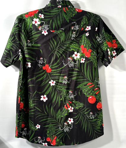 VSTR Christmas Skeleton with Santa Hat And Glasses Floral Men’s Size Small SS - Bild 2 von 7
