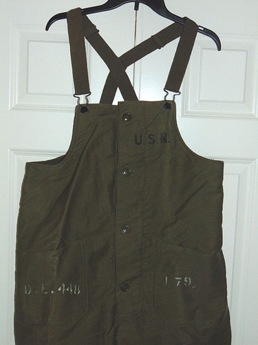 WWII USN Deck Pants US Navy WWII Uniform Deck Bib Overalls Stencil Medium - Picture 2 of 8