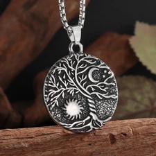 Tree Of Life Medallion Necklace Jewelry Gothic Vintage Silvery Celtic Pendant C