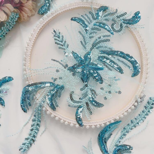 3D Stickerei Pailletten Spitze Applikation Perlen Patch Blumen Brautkleid Nähen Deko - Bild 5 von 19