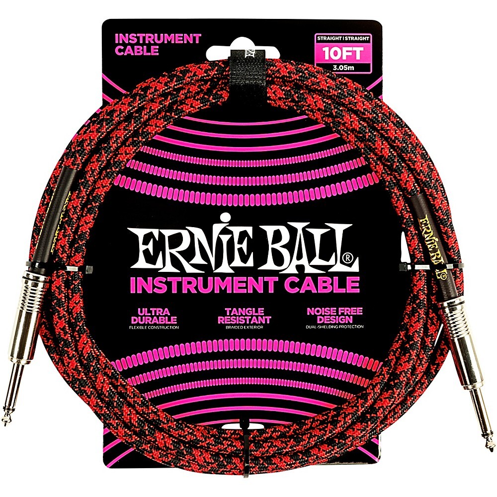 Инструментальный кабель Ernie Ball с прямой оплеткой длиной 10 футов, красный/черный