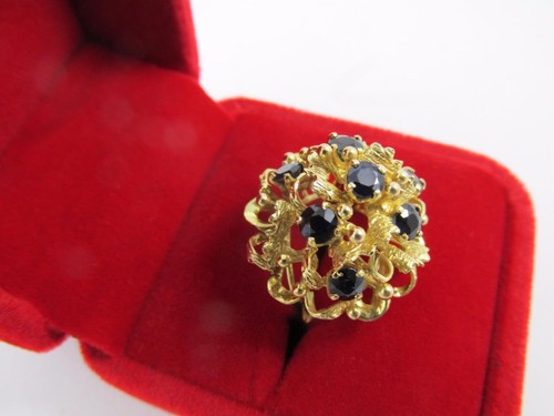 Vintage 14k Solid Yellow Gold Natural Dark Blue Spinel Gemstone Ring - Picture 5 of 12