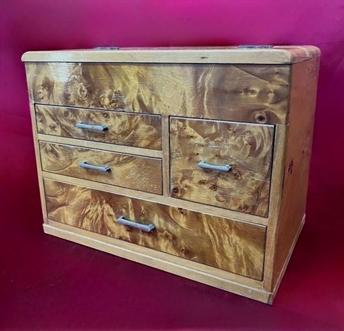 Japanese SHOWA retro Vintage Small chest OHARIBAKO Sewing box W29.5cm Good grain - Picture 9 of 9