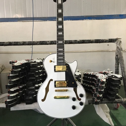 White ES-Les Paul Alex Lifeson Electric Guitar Semi-Hollow Body Mahogany Body