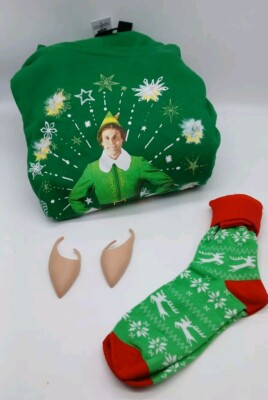 Elf Buddy  Light Up Christmas Pullover 3XL Sweatshirt Bonus Elf Ears Socks 
