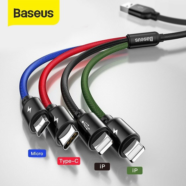 Baseus 4 in 1/3 in 1 Charging Cable for Apple+Type-C + Micro USB Braided Cord Baseus 4 in 1/3 in 1 Charging Cable for Apple+Type-C + Micro USB Braided Cord