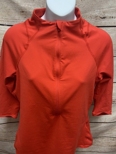 Nike Dri Fit Womens 1/2 Zip Shirt Size Medium Pullover Orange Running 3/4 Sleeve - Picture 8 of 12
