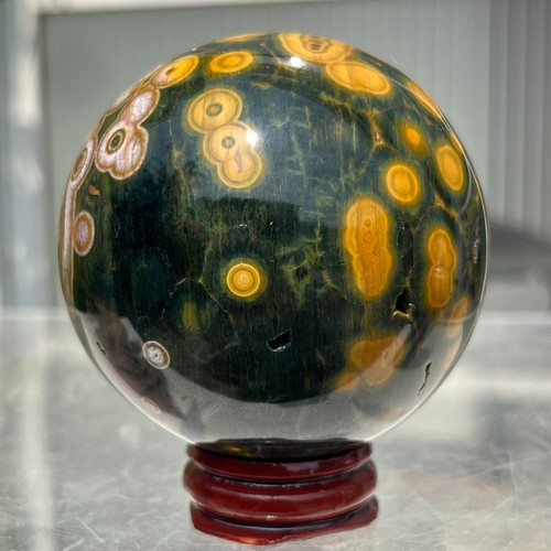 337g Huge Natural Ocean Jasper Sphere Quartz Crystal Mineral Specimen + Stand - Picture 13 of 13
