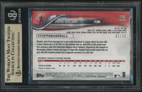 SHOHEI OHTANI #d 1/25 ORANGE REFRACTOR 2018 TOPPS CHROME ROOKIE BGS 10 EBAY 1/1 - Picture 2 of 3