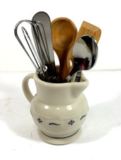 Longaberger MINI Pottery MILK PITCHER with Miniature UTENSILS set Exclusive