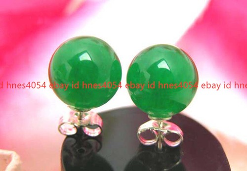 10mm Green Natural Round Jade Earring for Women Jewelry Silver Stud Earring - Picture 5 of 12