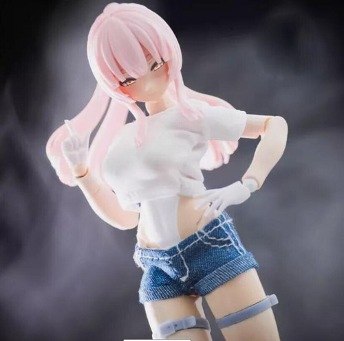 1/12 Scale White T-shirt Denim Shorts Pants Set for 12'' Female Figma Figure - Picture 6 of 13