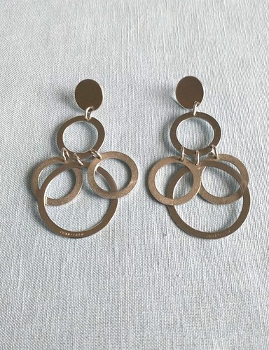 Pianegonda Sterling Silver Earrings 3"X1.5" Dangle Drop Italy Signed Matte/Shiny - Picture 6 of 6