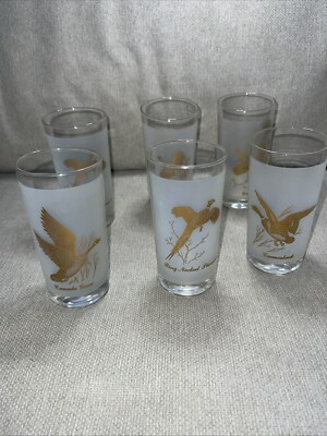 Vintage MCM 6 Frosted Glass Barware Highball Tumbler Glasses