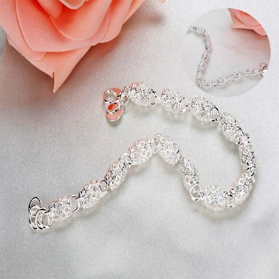 Gorgeous Women's 925 Silver Charm Chain Bangle Bracelet Wedding Jewelry Gifts Gorgeous Women's 925 Silver Charm Chain Bangle Bracelet Wedding Jewelry Gifts