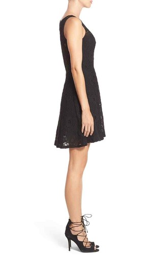 NEW BB DAKOTA RENLEY STRETCHY LACE FIT & FLARE SLEEVELESS BLACK DRESS SIZE 10 - Picture 4 of 11
