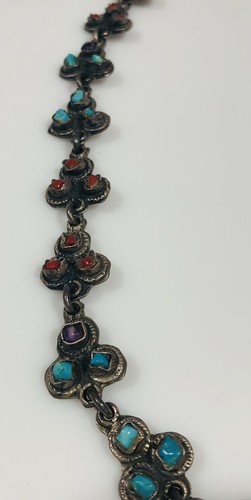 VTg Mexico TP-102 Necklace 925 Silver Turquoise Amethyst VALLADARES - Picture 8 of 14
