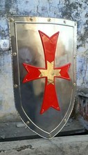 Medieval Red Templar Knight Armor Shield Crusader SCA Larp Battle Warrior Shield