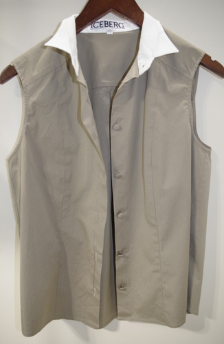 C - Womens 46 L Iceberg Taupe & White Collar Cotton Top VEST Made In Italy SHIRT - Picture 7 of 11