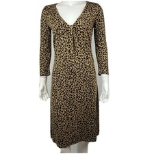 Ann Taylor Loft Dress Womens Size 4 Brown Leopard Animal Print 3/4 Sleeve
