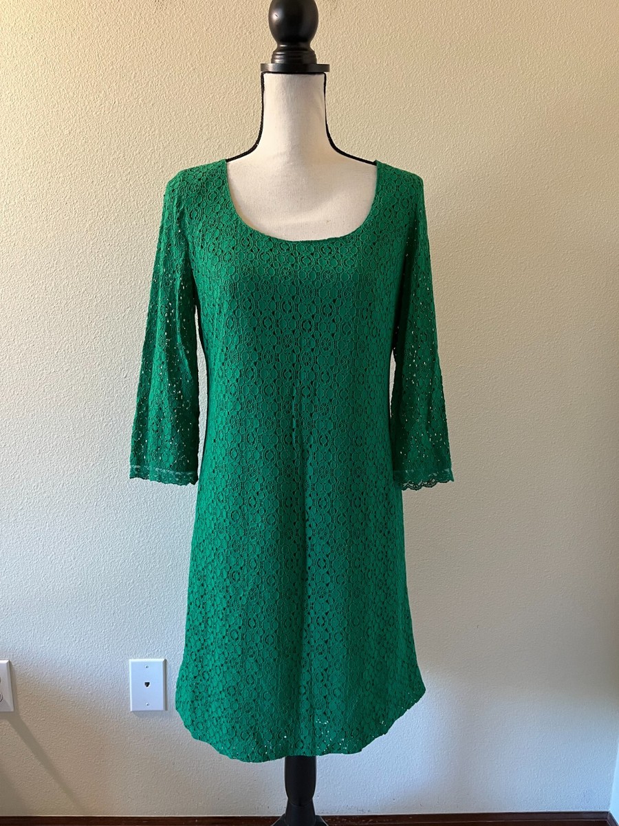 JACOB Women Petites Size P/S Green Floral Lace Scoop Neck Shift Dress