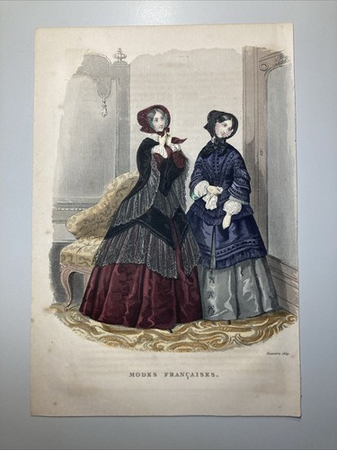 1849 kolorierter Stahlstich Modes Francais / Mode Kleider - Bild 1 von 2