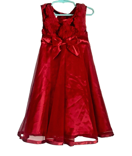 Holiday Editions Girls Red Dress w/Tie, Bow, Ruffles & Sleeveless Size 4/5 T - Picture 3 of 5