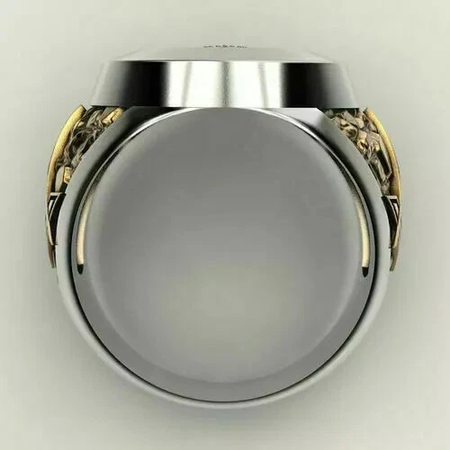 Anillo de compromiso de dos tonos de plata esterlina 925 para hombre masónico motociclista hombre masón Foto 3 de 4