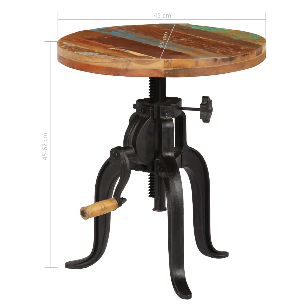 NNEVL Side Table 45x(45-62) cm Solid Reclaimed Wood and Cast Iron - Picture 7 of 11