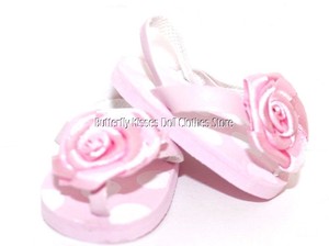 Pink-Polka-Dot-Flip-Flops-w-Rosette-18-in-Doll-Clothes-Fits-American-Girl