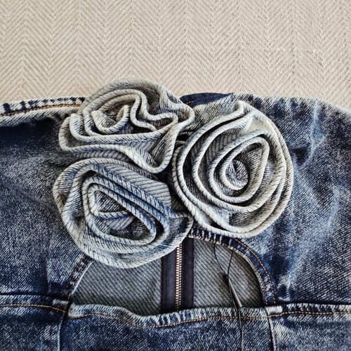 Denim Strapless Mini Dress Size 2X NWT Rosettes Cutouts Zipped Back Countrycore - Picture 2 of 13