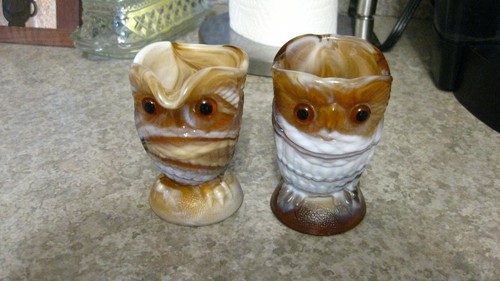 Vintage Imperial Chocolate Caramel Slag Glass Owl Cream and Sugar - Picture 1 of 6
