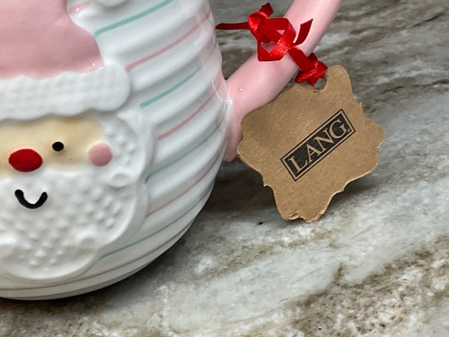 Large Coffee Mug Pink Santa With Stripes Lang Design Hand Painted New - Picture 9 of 11