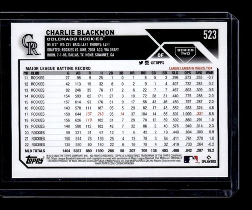 Lámina arco iris Charlie Blackmon Topps Series 2 #523 2023 - Imagen 2 de 2