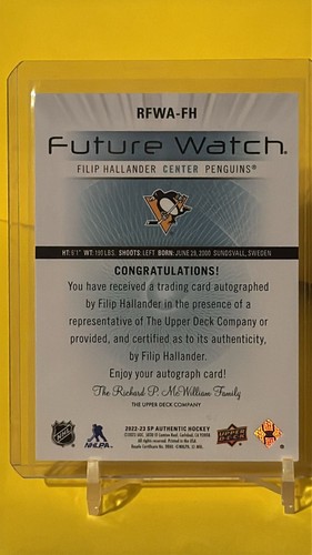 2022-23 SP Authentic Hockey Future Watch Autograph Filip Hallander /699 - Picture 2 of 2