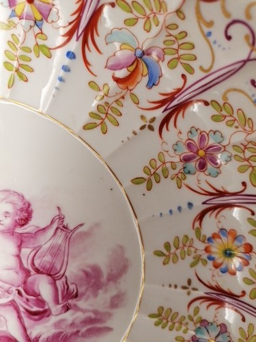 Meissen Camaieumalerei Knaufzeit Prunk Fächer Schale Blumen antik DM 24cm - Bild 6 von 24