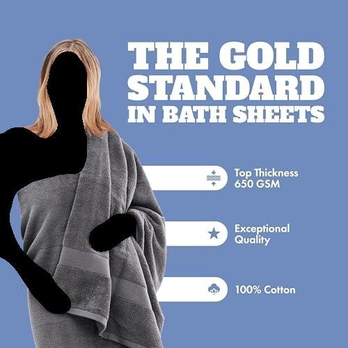Luxury Bath Sheet Towels Extra Large 35x70 2 Pack, Grey Highly Absorbent 650 GSM - Picture 2 of 6