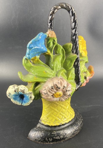 Antique Hubley 9.5” Colorful Flower Bouquet Basket Door Stop Cast Iron #120 - Picture 7 of 14