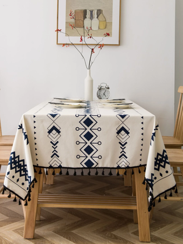 Geometric Print Tassel Decor Tablecloth - Picture 5 of 7
