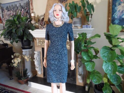 Burberry London Blue/Green Print Wool Sheath Dress w/Ruching Detail Size US 4 - Picture 2 of 24