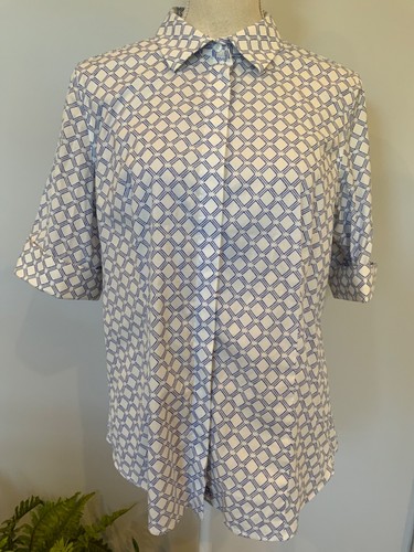 TALBOTS Womens Size 12 Blue Collared Short Sleeve Button Up Casual Shirt NEW