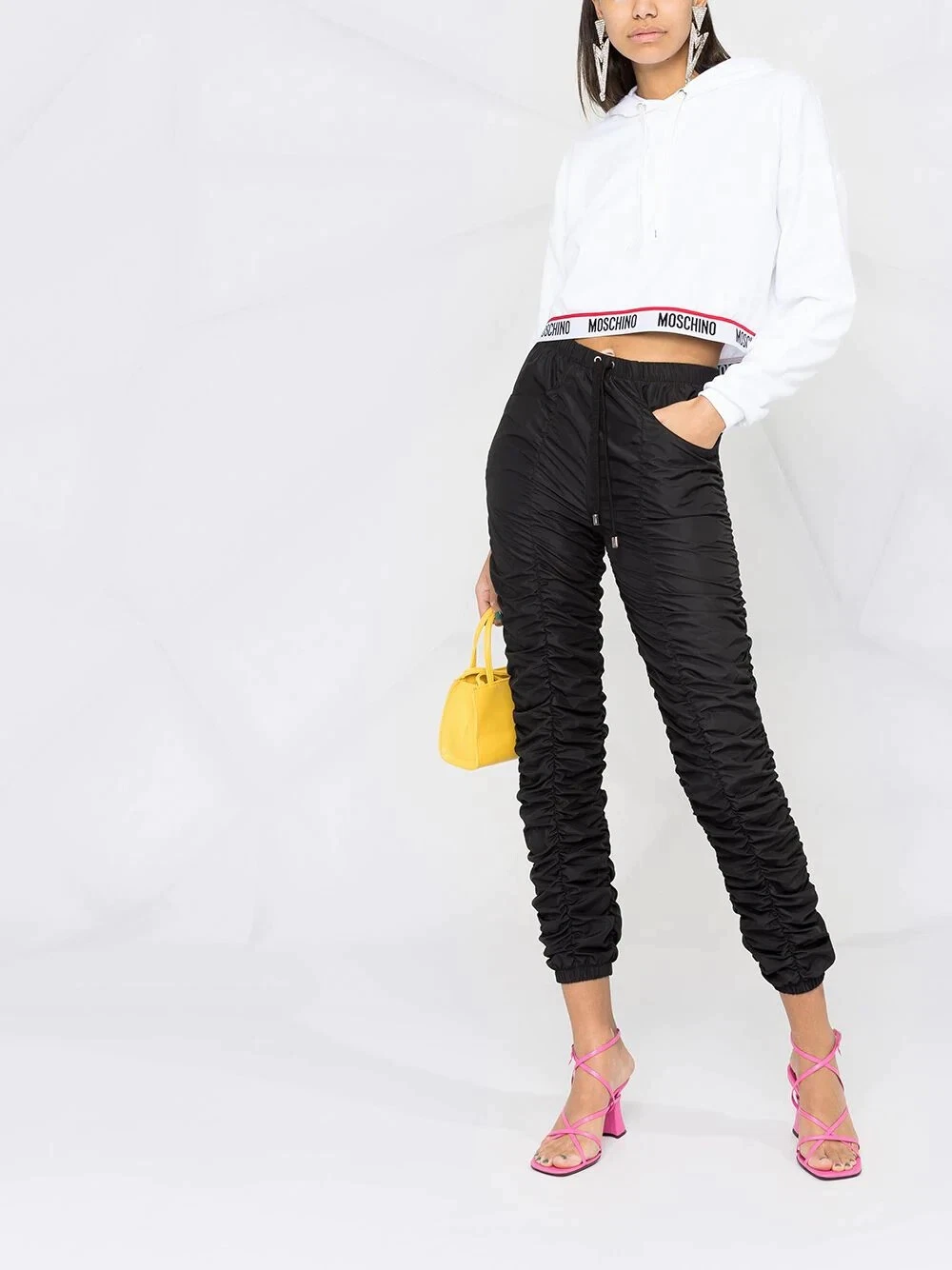 Felpa con cappuccio Moschino donna bianca logo nastro ritagliato taglia M UK 12