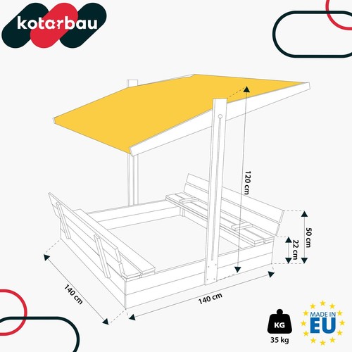 KOTARBAU® Sandkasten mit Abdeckung 140 x 140 cm Grau Holzsandkasten mit Dach - Bild 12 von 25