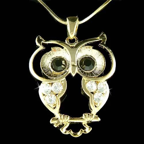 ~Grande Gufo Saggio~ realizzato con Cristallo Swarovski Oro PL Collana Insegnante Saggezza Insegnante