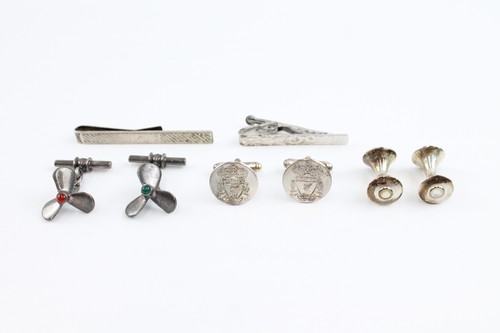 Sterling Silver Gents Accessories Tie Slides Cufflinks Modernist x 5 (48g)