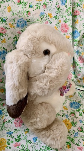 Chrisha Playful Plush Bunny Rabbit 13” 80s Peek A Boo Ribbon Lop Eared Beige - Picture 3 of 12