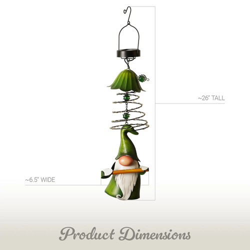 G128 Solar LED Jardín Gnomo Colgante Decoración Exterior, Sombrero Verde Gnomo con Flauta - Imagen 8 de 9