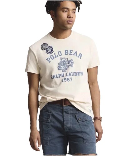 NWT POLO RALPH LAUREN Men White T-Shirt “AVIATOR BEAR” Jeep Naval Air Patches XL - 第 5/7 張圖片