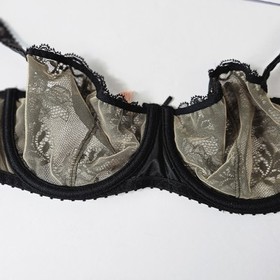 AUBADE Paris BLACK LACE UNLINED BRA With PINK Accents Size 32E