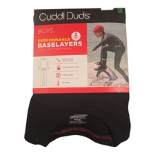 Cuddl Duds Boys Performance Long Sleeve Crew & Pant Black Large